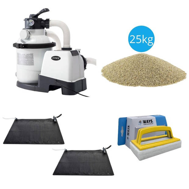 Intex - 2x Zwembad verwarming & Zandfilterpomp 5700 L/u & Filterzand 25 kg & WAYS Scrubborstel