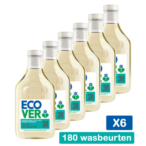 Ecover - Vloeibaar Wasmiddel Universeel - Reinigt, Verzorgt & Hernieuwt - 6 x 1,5L - Voordeelverpakking