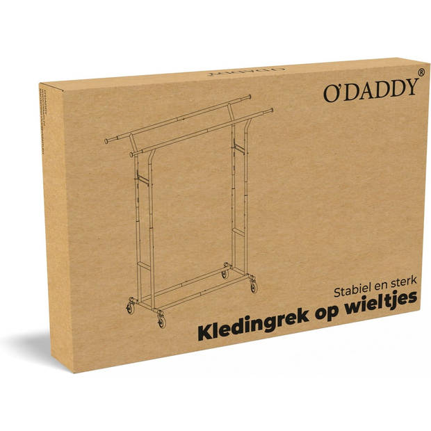 O'DADDY® Kledingrek - Garderoberek - Dubbele stang - Uitschuifbaar en Verstelbaar - Stabiel - 110 kg - Metaal - Zilver