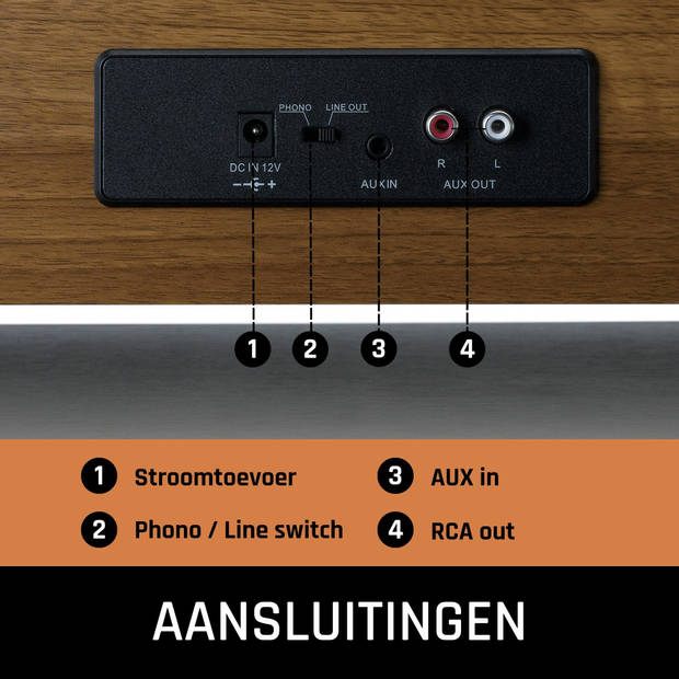 Platenspeler met 4 ingebouwde luidsprekers Lenco Hout