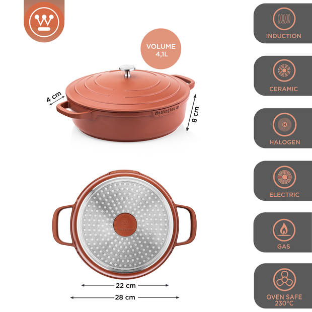 Westinghouse Hapjespan Performance - Rebel Red - ø 28 cm / 4.1 liter - standaard anti-aanbaklaag