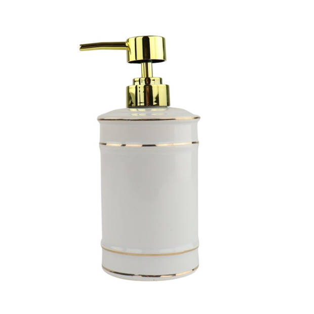 Orange85 Zeeppompje - Zeepdispenser - Wit en goud - 450ml - Keramiek - Badkamer