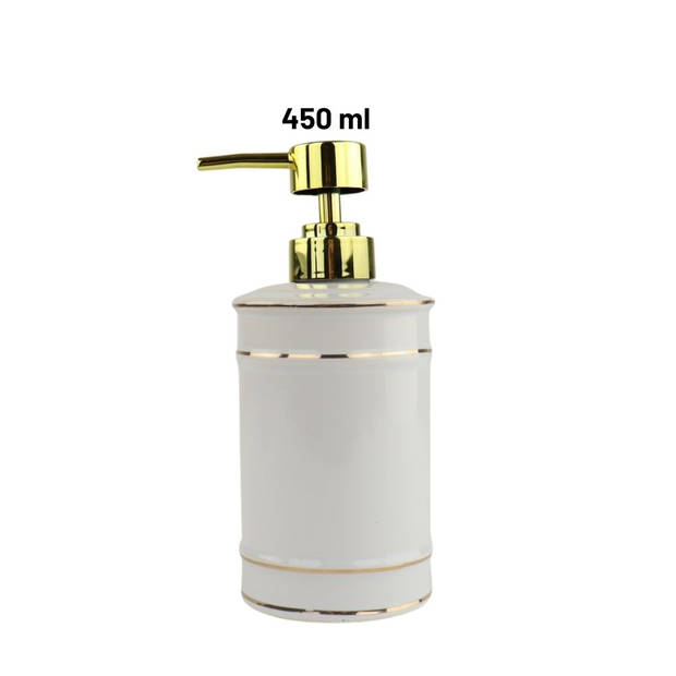 Orange85 Zeeppompje - Zeepdispenser - Wit en goud - 450ml - Keramiek - Badkamer