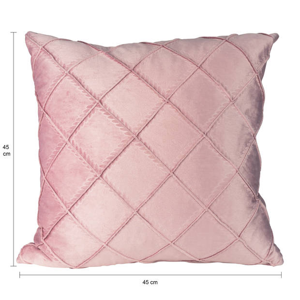 QUVIO Sierkussen gevuld met ruiten patroon - 45 x 45 cm - Fluweel - Roze