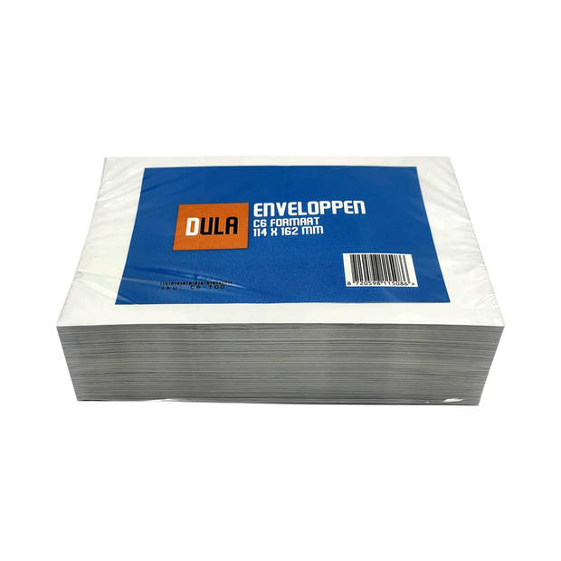 DULA - C6 Enveloppen A6 formaat wit - 114 x 162 mm - 100 stuks - Zelfklevend met plakstrip - 80 Gram