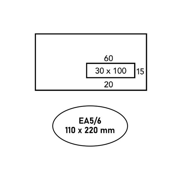 DULA - EA5/6 Enveloppen - 110 x 220 mm - Venster rechts - 1000 Stuks - Zelfklevend met plakstrip - 80 gram
