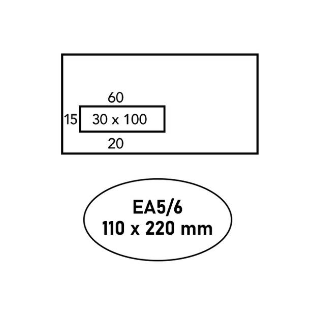 DULA - EA5/6 Enveloppen - 110 x 220 mm - Venster links - 500 Stuks - Zelfklevend met plakstrip - 80 gram