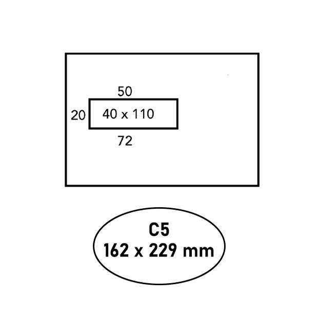 DULA - C5 Enveloppen A5 formaat wit - Met venster links - 229 x 162 mm - 100 stuks - Zelfklevend met plakstrip - 80 Gram