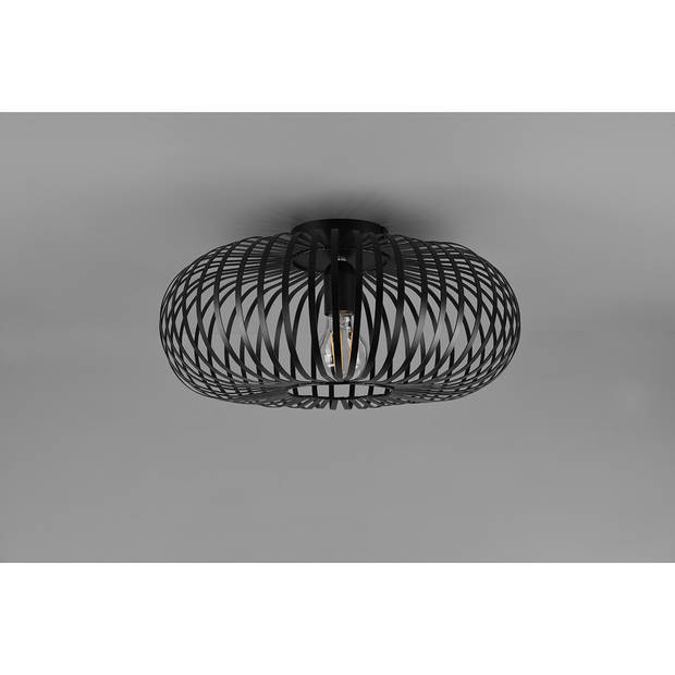 LED Plafondlamp - Plafondverlichting - Trion Johy - E27 Fitting - Rond - Industrieel - Mat Zwart - Aluminium - 40cm
