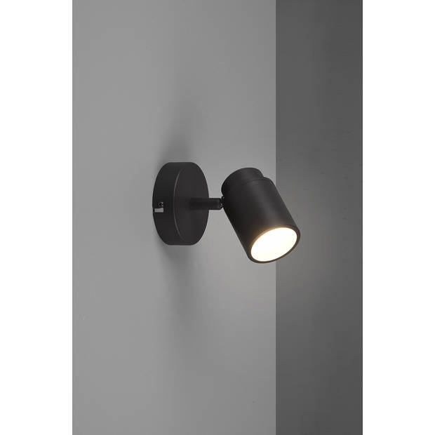 LED Wandspot - Trion Artion - GU10 Fitting - Spatwaterdicht IP44 - Rond - Mat Zwart - Aluminium