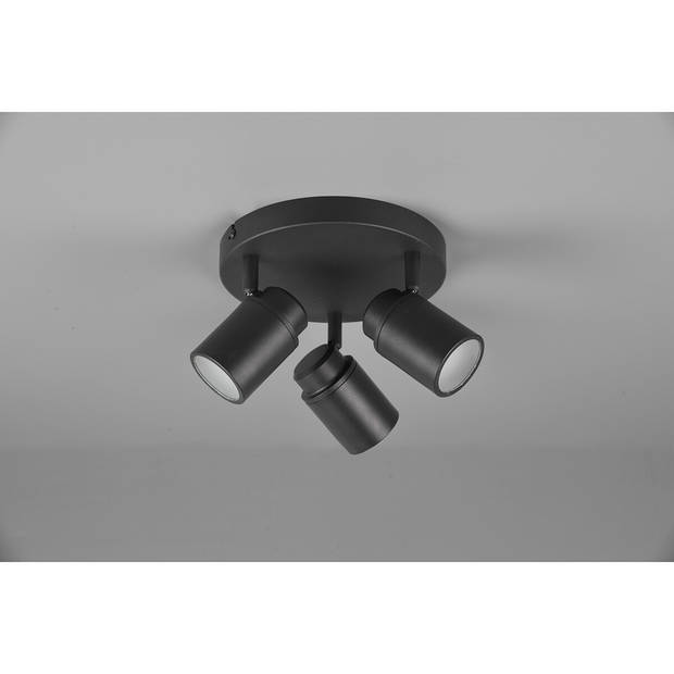 LED Plafondspot - Trion Artion - GU10 Fitting - Spatwaterdicht IP44 - Rond - Mat Zwart - Aluminium