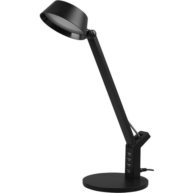 LED Bureaulamp - Trion Avvan - 5W - Aanpasbare Kleur - USB Oplaadbaar - Dimbaar - Rond - Mat Zwart - Kunststof