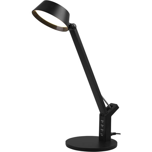 LED Bureaulamp - Trion Avvan - 5W - Aanpasbare Kleur - USB Oplaadbaar - Dimbaar - Rond - Mat Zwart - Kunststof