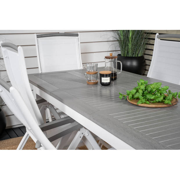 Albany eettafel tuin incl. extra blad 160, 240 cm witgrijs.