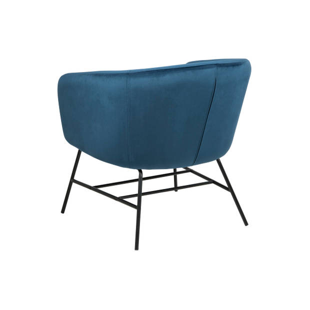 Ramy fauteuil in marineblauwe stof en zwart metalen onderstel.