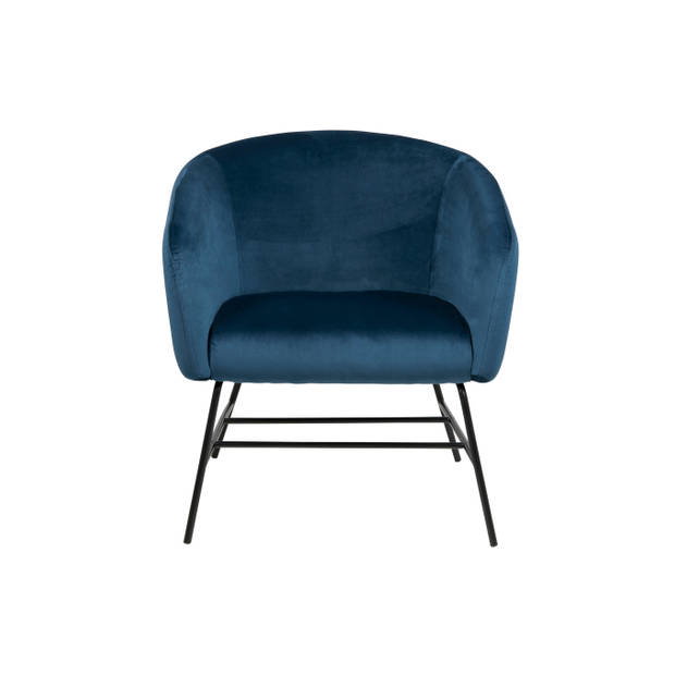 Ramy fauteuil in marineblauwe stof en zwart metalen onderstel.