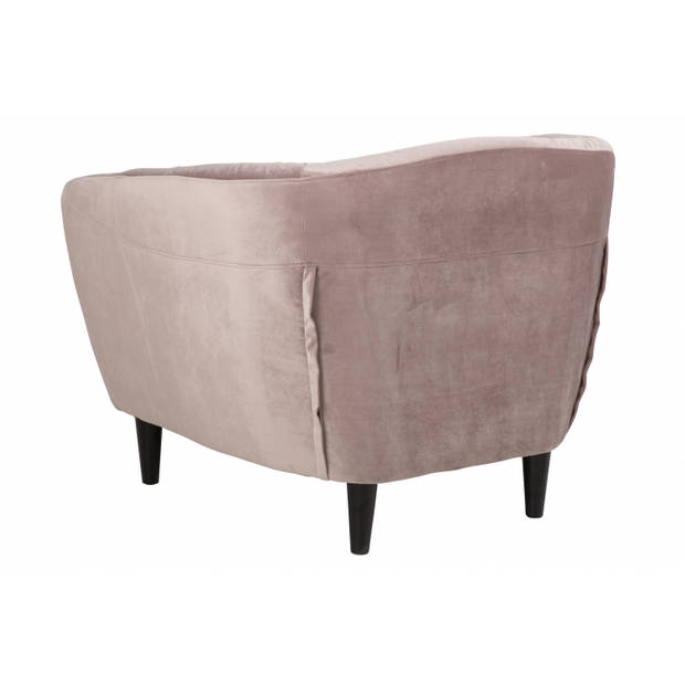 Rian fauteuil in dusty rose met zwarte poten.