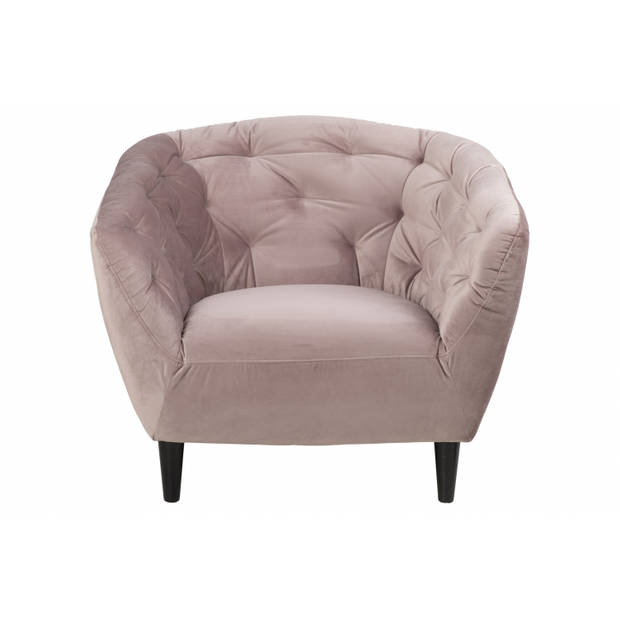 Rian fauteuil in dusty rose met zwarte poten.