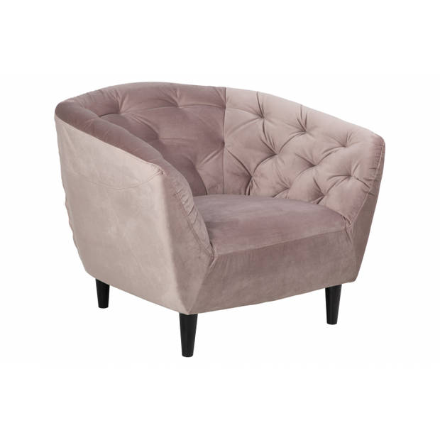 Rian fauteuil in dusty rose met zwarte poten.