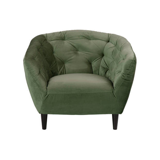 Rita fauteuil bosgroen, rubberhout zwart.