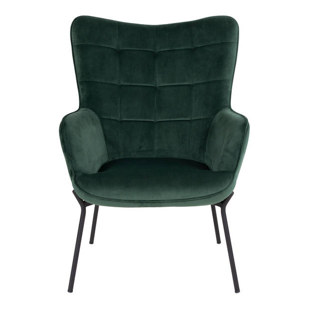 Glow fauteuil groen velours, zwarte poten.