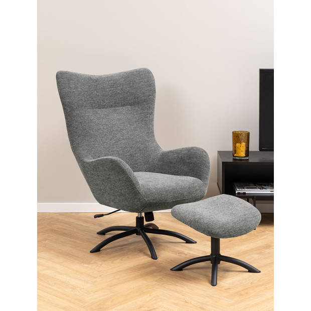 Talgy fauteuil Relaxfauteuil met kruk antraciet.