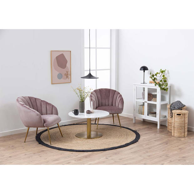 Dany fauteuil loungestoel oudroze, messingkleurig.