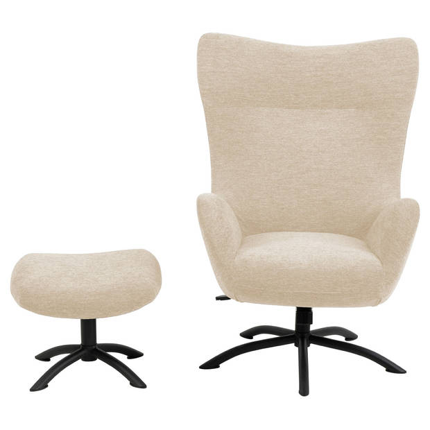 Talgy fauteuil relaxfauteuil met voetenbank crème, zwart.