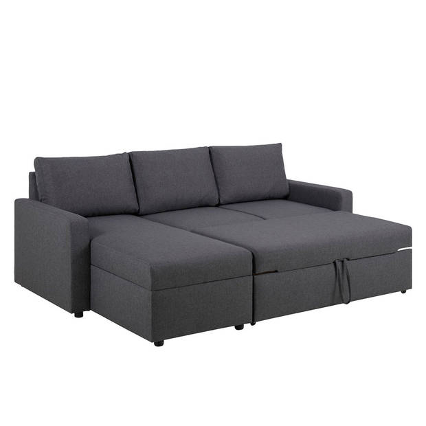 Sander slaapbank met chaise longue, opbergruimte en uittrek grijs.