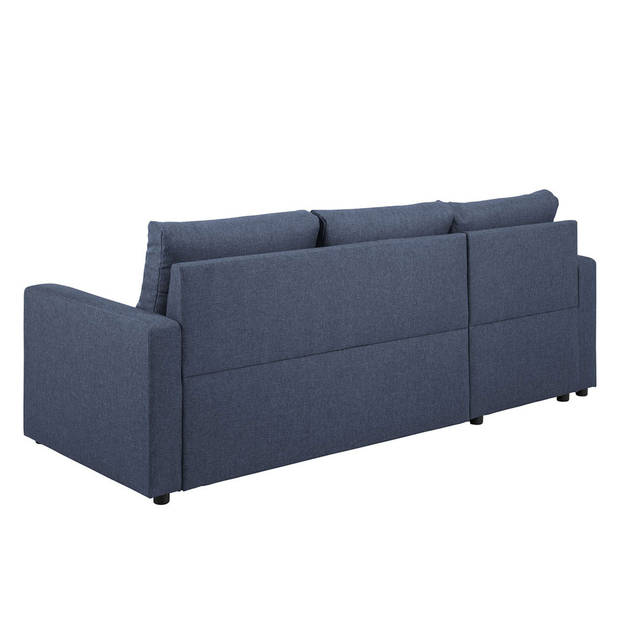 Sander slaapbank met chaise longue, opbergruimte en uittrek blauw.