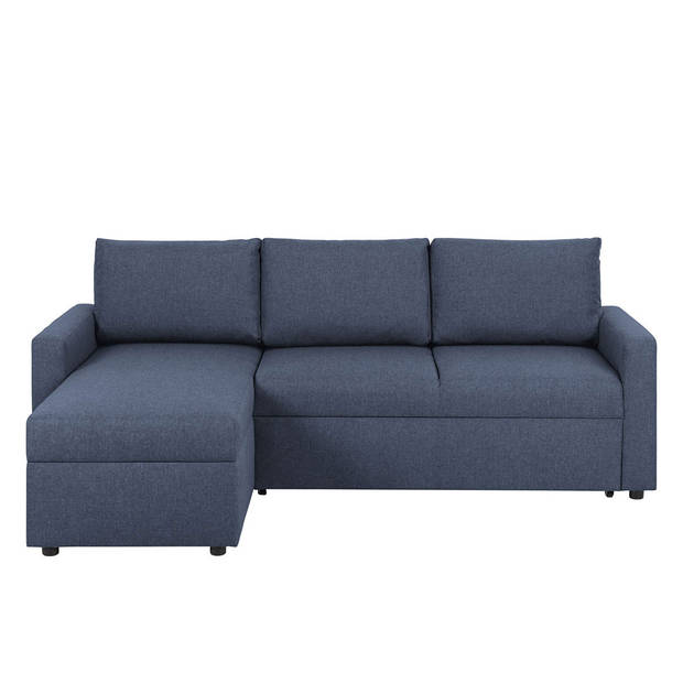 Sander slaapbank met chaise longue, opbergruimte en uittrek blauw.