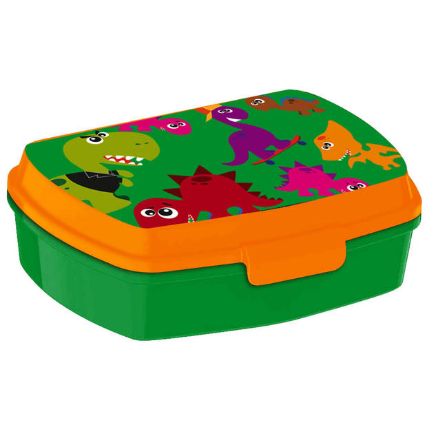Crazy Dino&nbsp;lunchbox set voor kinderen - 2-delig - groen - aluminium/kunststof&nbsp; - Lunchboxen