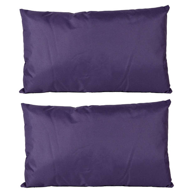 2x Bank/sier kussens voor binnen en buiten in de kleur paars 30 x 50 cm - Sierkussens