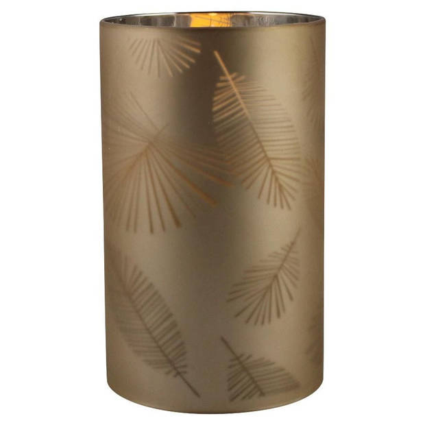 1x stuks luxe led kaarsen in goud bladeren glas D7 x H12,5 cm - LED kaarsen