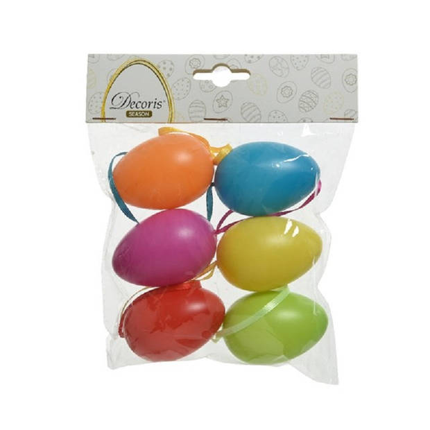 6x Gekleurde plastic/kunststof decoratie eieren/Paaseieren 6 cm - Feestdecoratievoorwerp