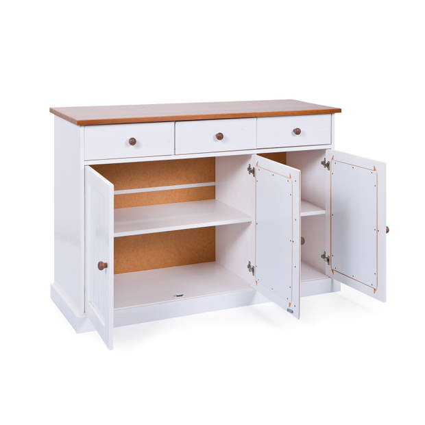 Wright dressoir 3 deuren, 3 lades wit, bruin.