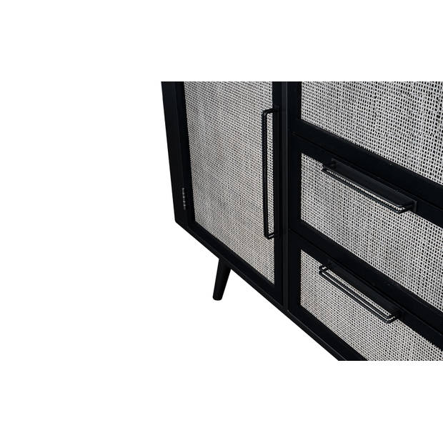 NordicMindiRattan dressoir hoog met 2 deuren en 3 laden, zwart.