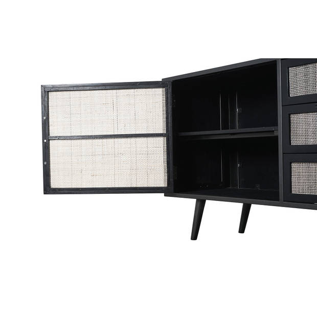 NordicMindiRattan dressoir laag met 2 deuren en 3 laden, zwart.