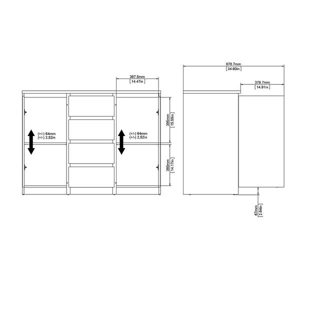 Nada dressoir 2 deuren en 4 lades, betondecor/wit hoogglans.