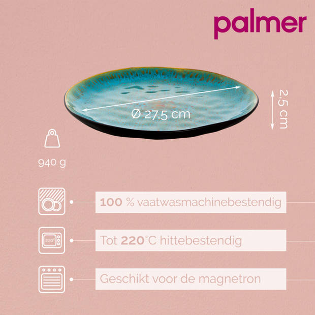 Palmer Bord Lotus 27.5 cm Turquoise Zwart Stoneware 4 stuks
