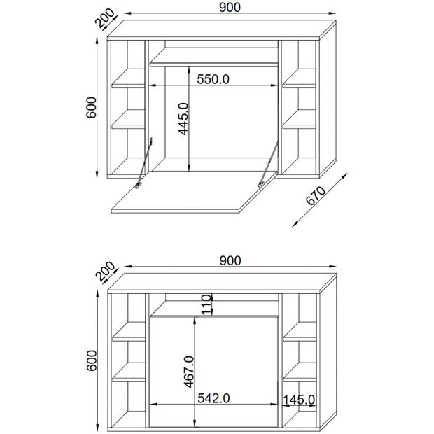 Wandila bureau , Laptopbureau wand en 7 vakkenGrijs.