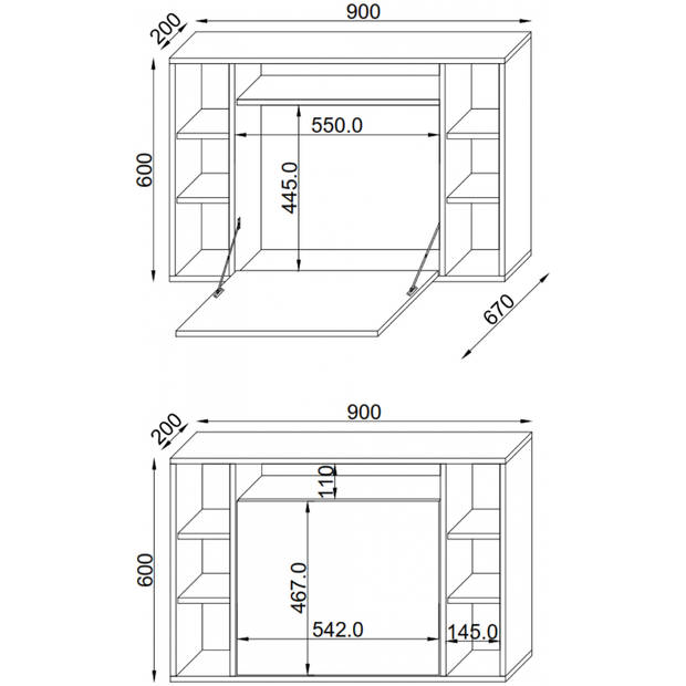 Wandila bureau , laptopbureau aan de muur en 7 vakkenwit.