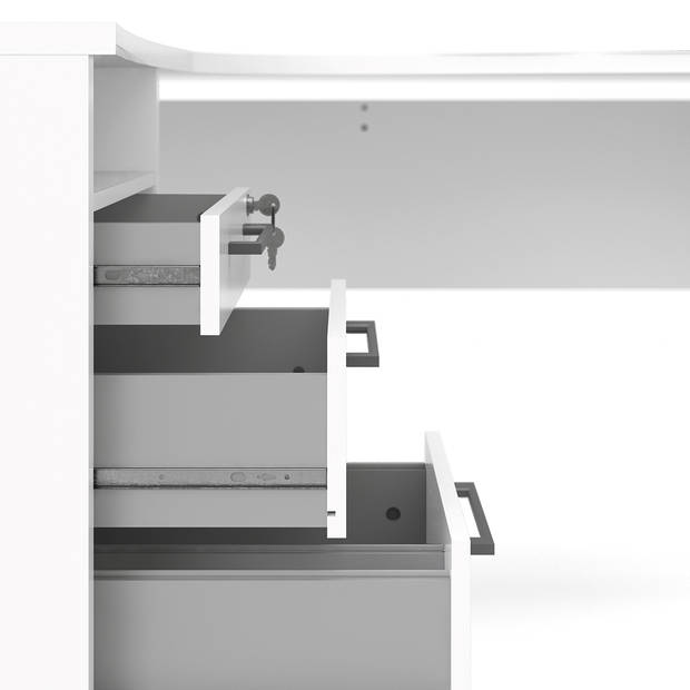 Prisme Hoekbureau met 1 plank en 3 laden, wit, grijs