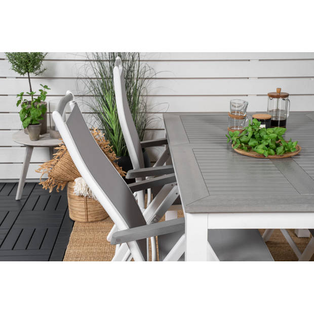 Albany tuinmeubelset tafel 90x160/240cm en 4 stoel 5pos Albany wit, grijs.