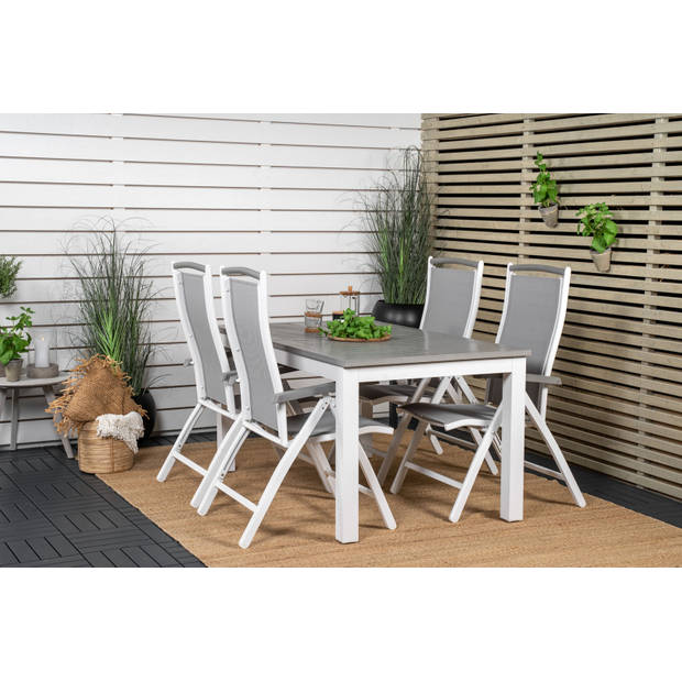 Albany tuinmeubelset tafel 90x160/240cm en 4 stoel 5pos Albany wit, grijs.