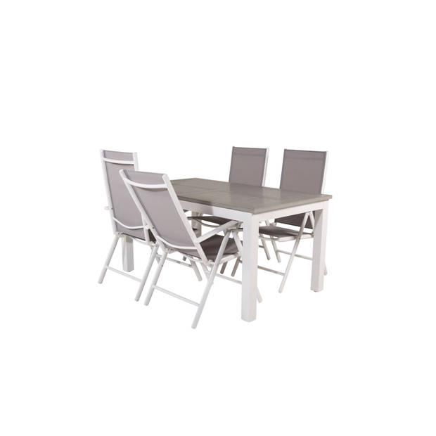 Albany tuinmeubelset tafel 90x160/240cm en 4 stoel Break wit, grijs.