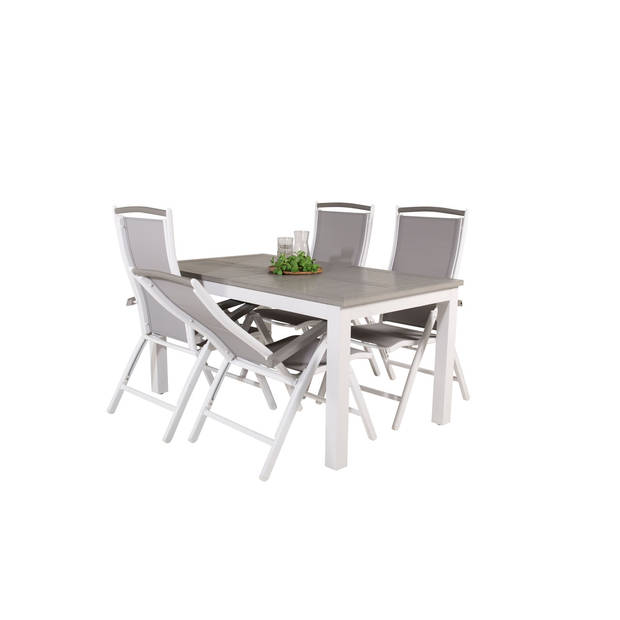 Albany tuinmeubelset tafel 90x160/240cm en 4 stoel 5pos Albany wit, grijs.