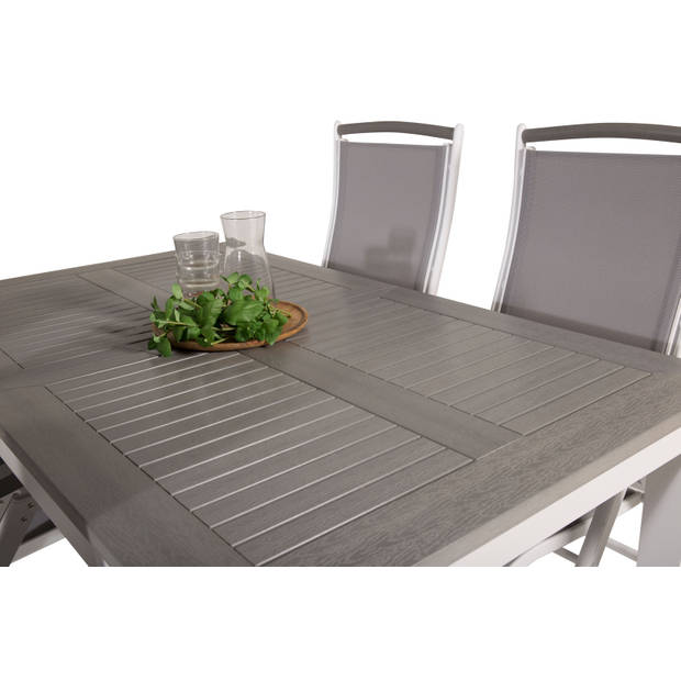 Albany tuinmeubelset tafel 90x160/240cm en 4 stoel 5pos Albany wit, grijs.