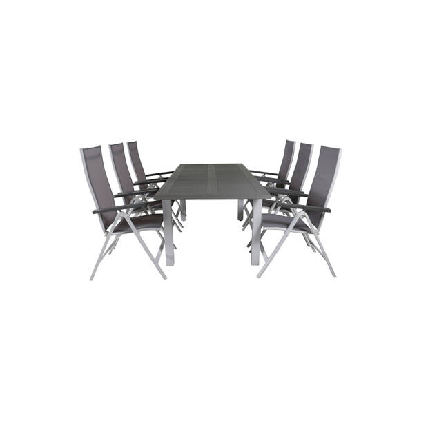 Albany tuinmeubelset tafel 90x160/240cm en 6 stoel L5pos Albany wit, grijs.
