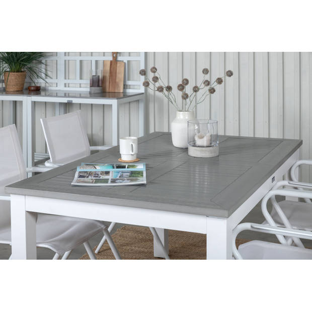 Albany tuinmeubelset tafel 90x160/240cm en 4 stoel Alina wit, grijs.